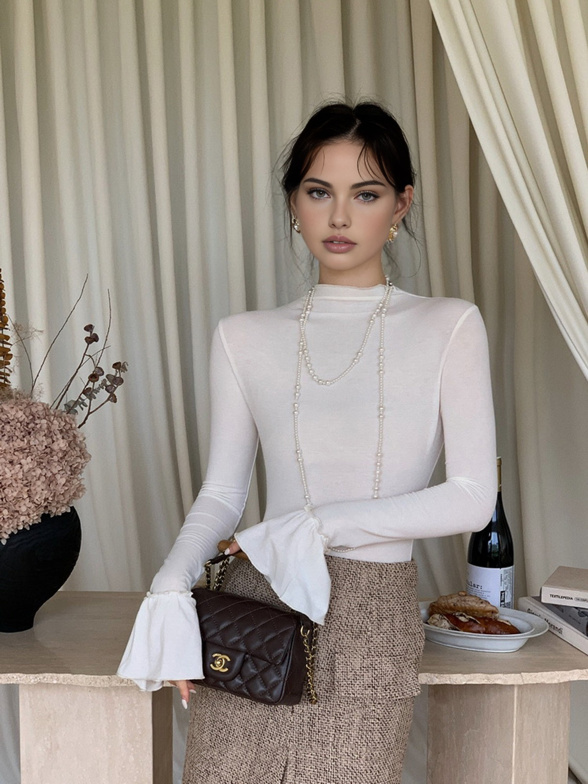 Düz Fırfır Manşetli Jarse Bluz