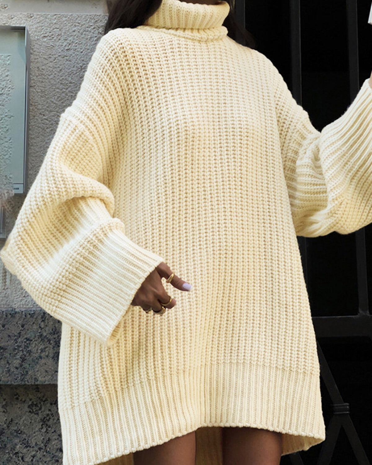 Minimalizm Turtleneck Kısa Kazak Elbise