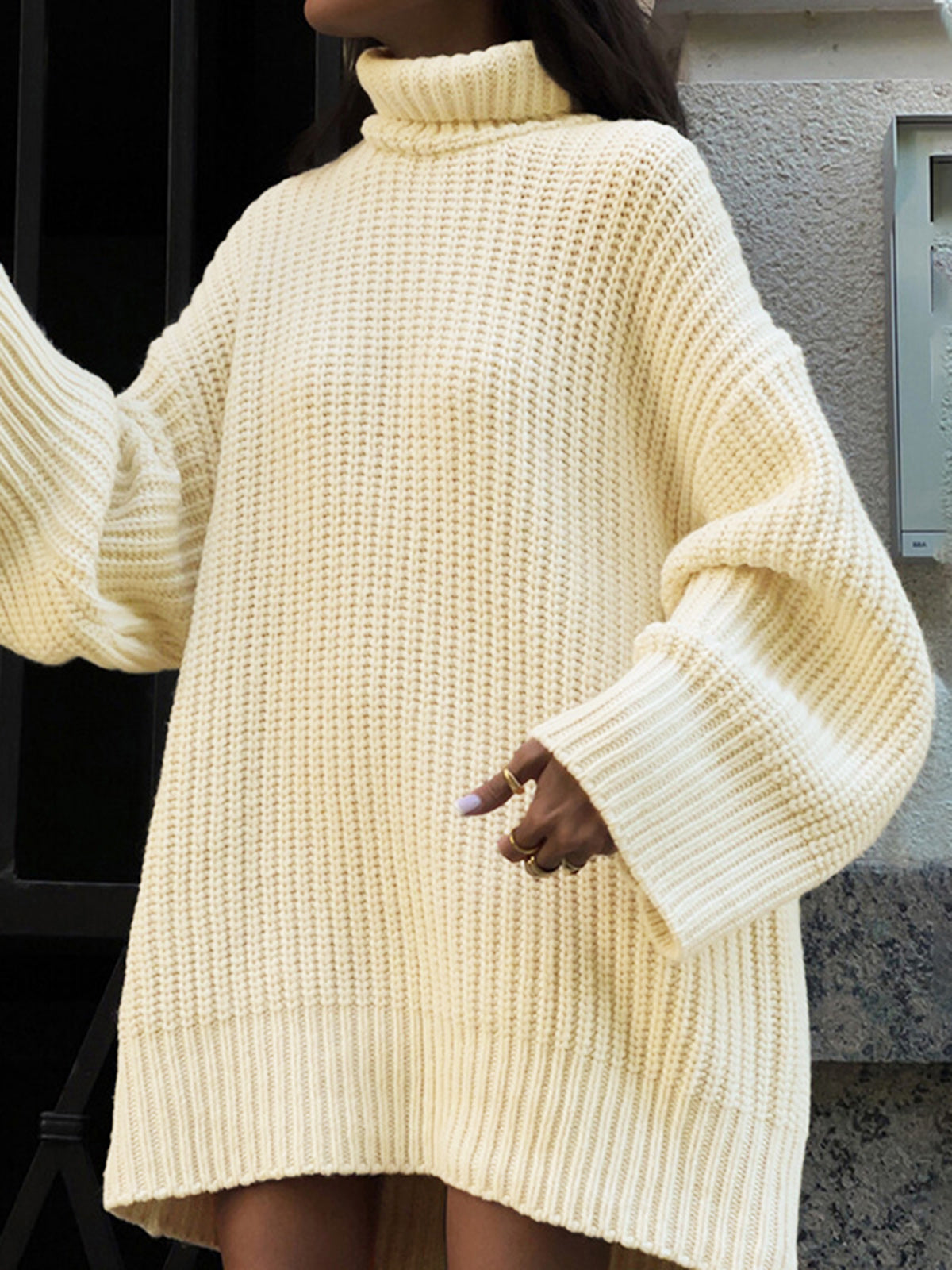 Minimalizm Turtleneck Kısa Kazak Elbise