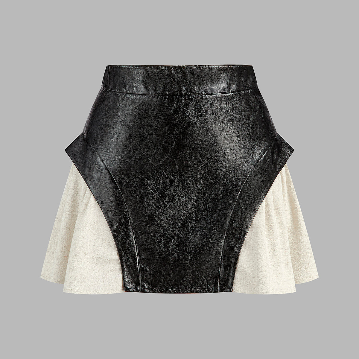 Renk Bloklu Suni Deri Mini Etek