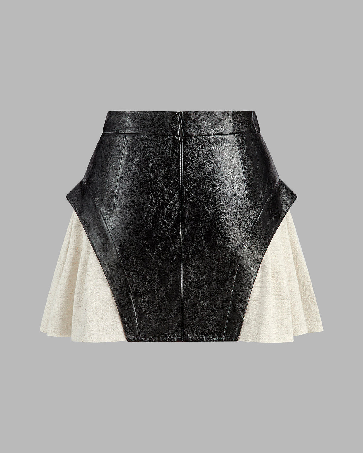 Renk Bloklu Suni Deri Mini Etek