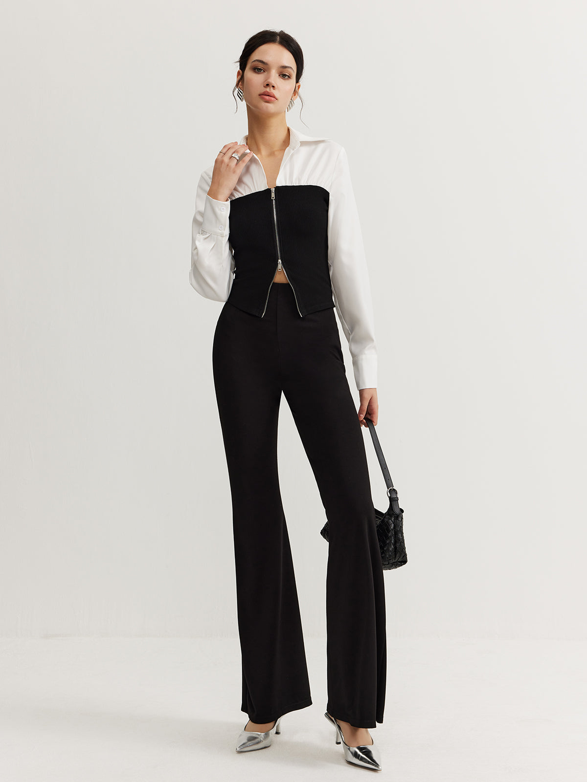 Çift Fermuarlı Renk Bloklu Polo Yaka Tişört