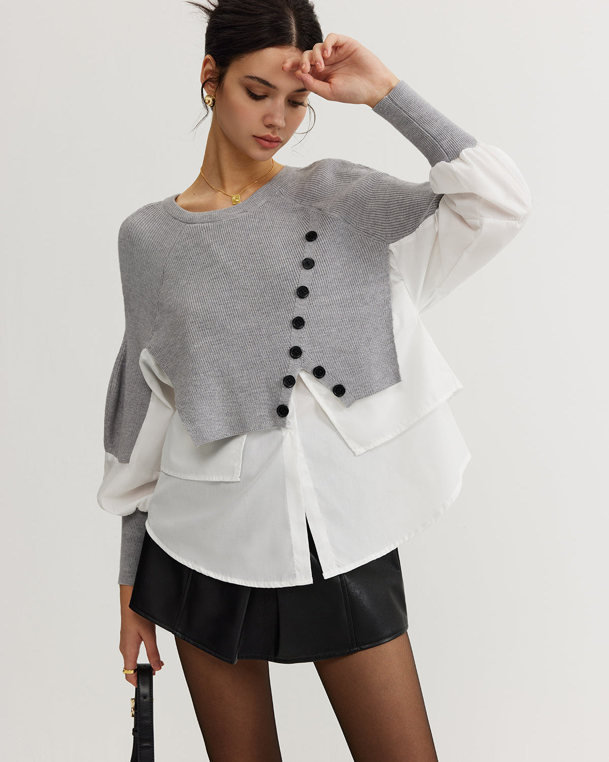 Color Block Panel Örgü Bluz