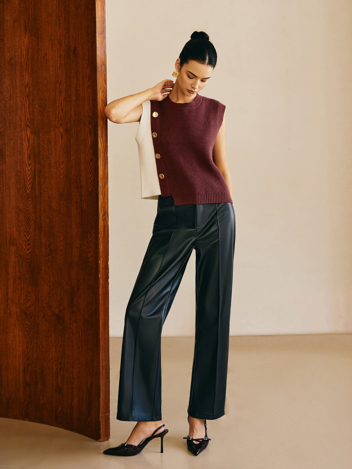 Büyük Boy Renk Bloklu Kazak Yelek