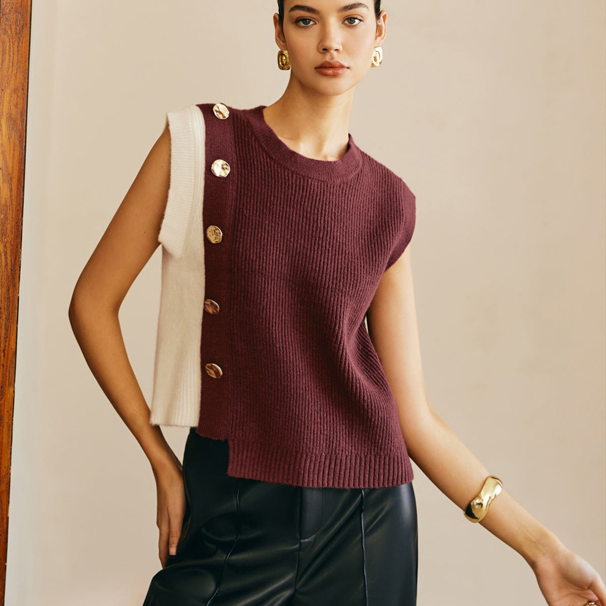 Büyük Boy Renk Bloklu Kazak Yelek