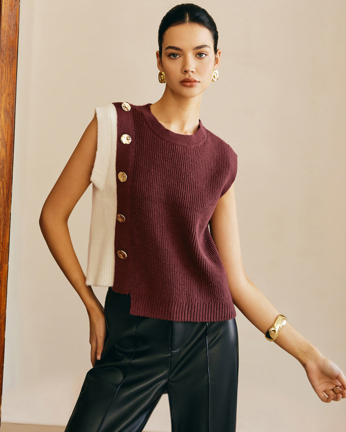 Büyük Boy Renk Bloklu Kazak Yelek