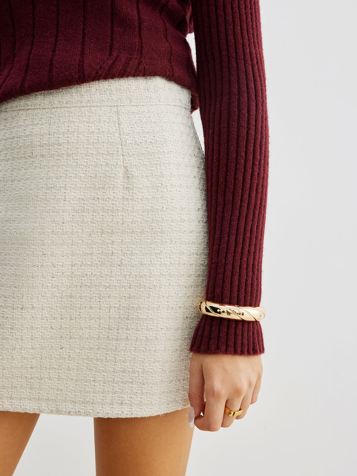 Fermuar Detaylı Tweed Mini Etek