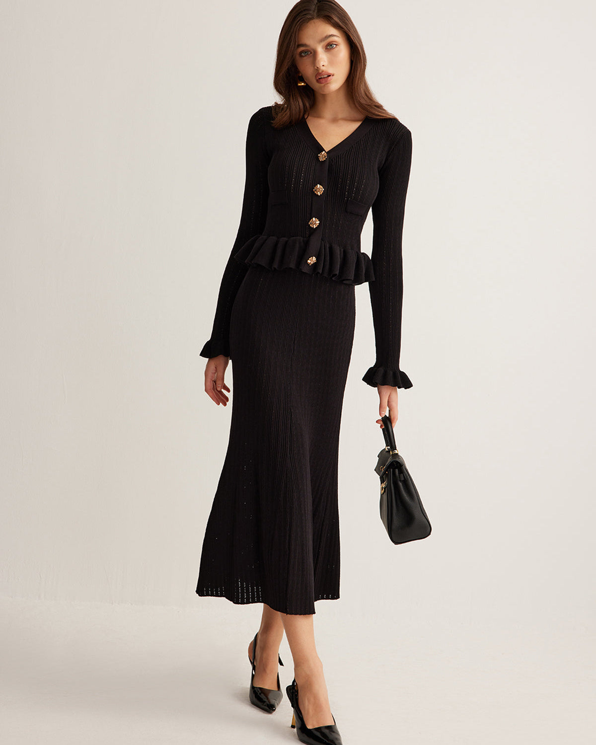 Ruffle Slim Kazak Elbise