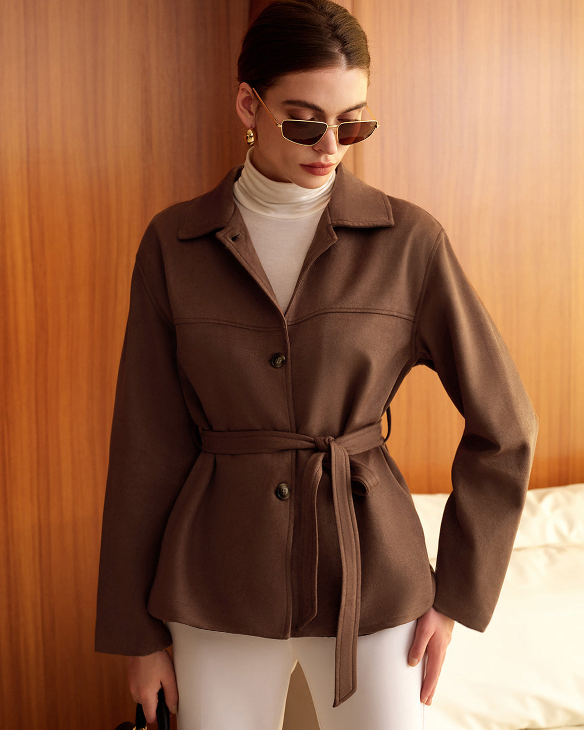 Boheme Kemerli Süet Polo Ceket