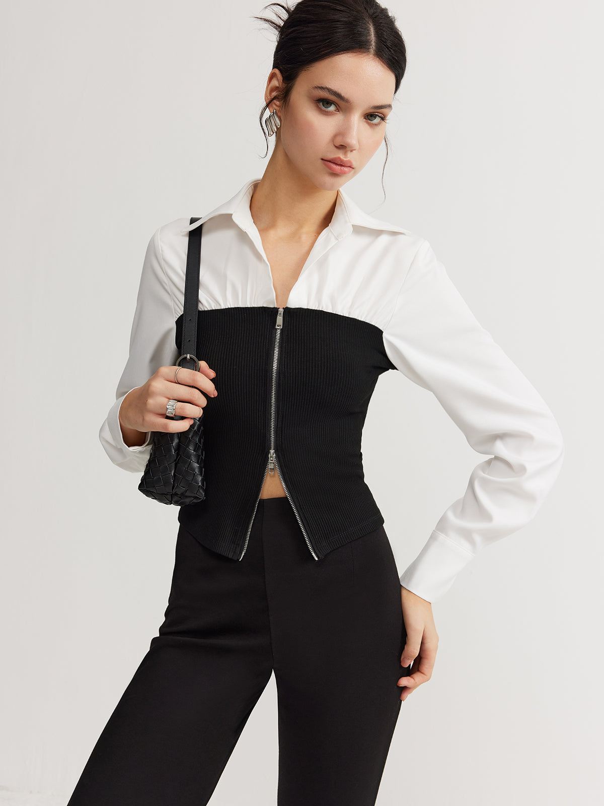 Çift Fermuarlı Renk Bloklu Polo Yaka Tişört