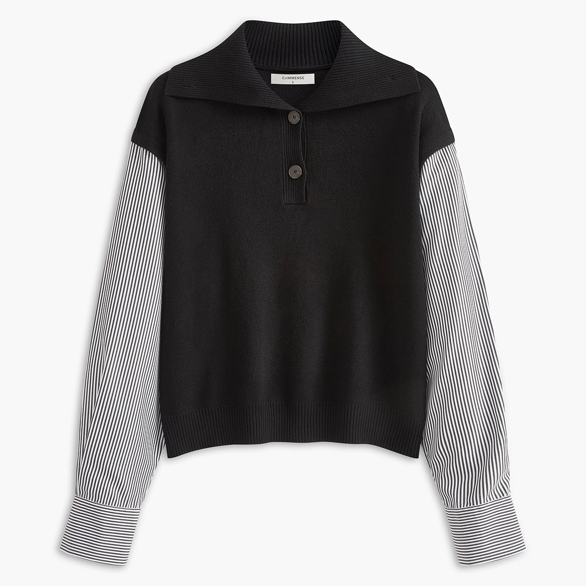 Renk Bloklu Pane Detaylı Yaka Triko Kazak