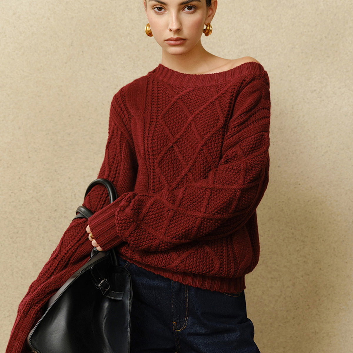 Günlük Bisiklet Yaka Örgü Desenli Üst