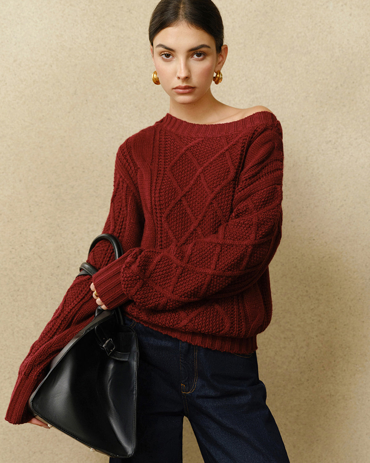 Günlük Bisiklet Yaka Örgü Desenli Üst