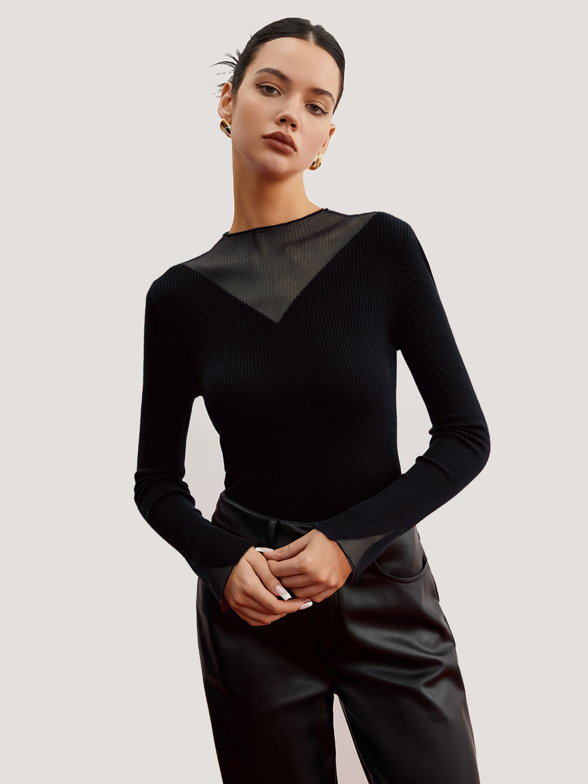 Minimalist Transparan Ribanalı Esnek Kazak