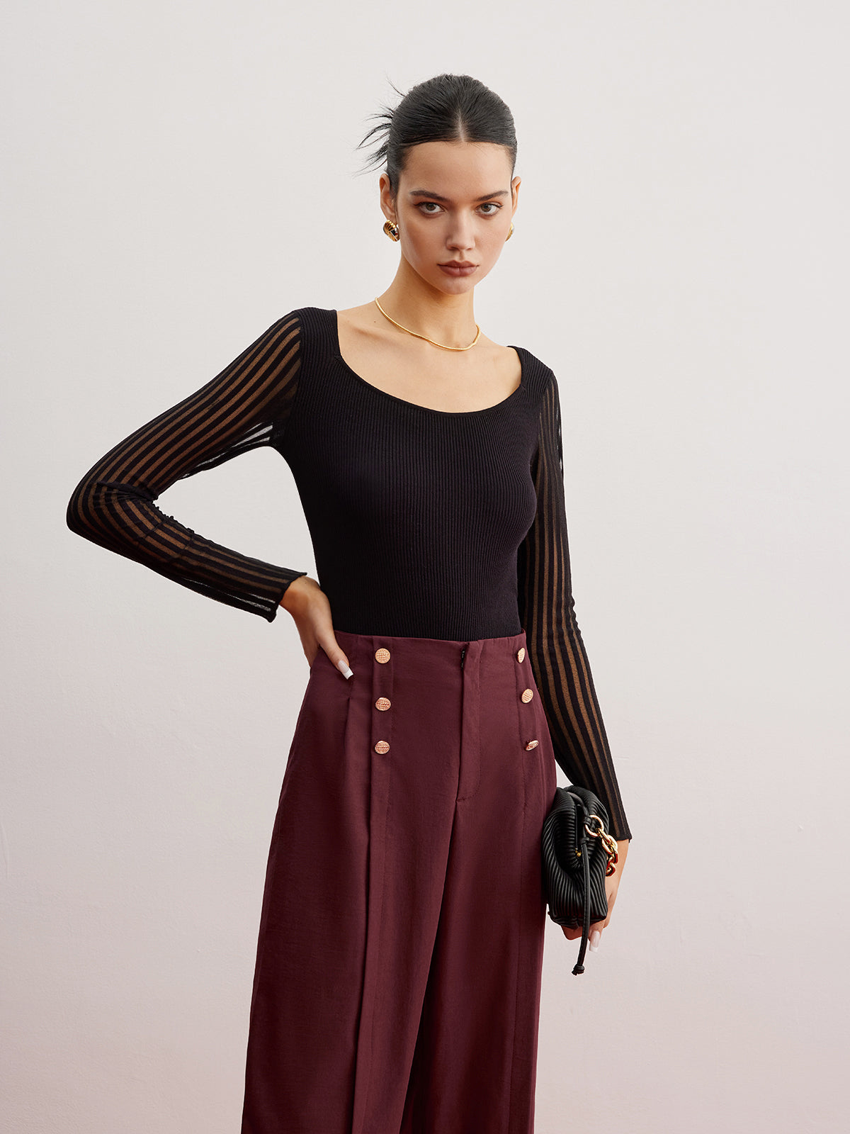 Ribanalı Transparan Kollu Kazak