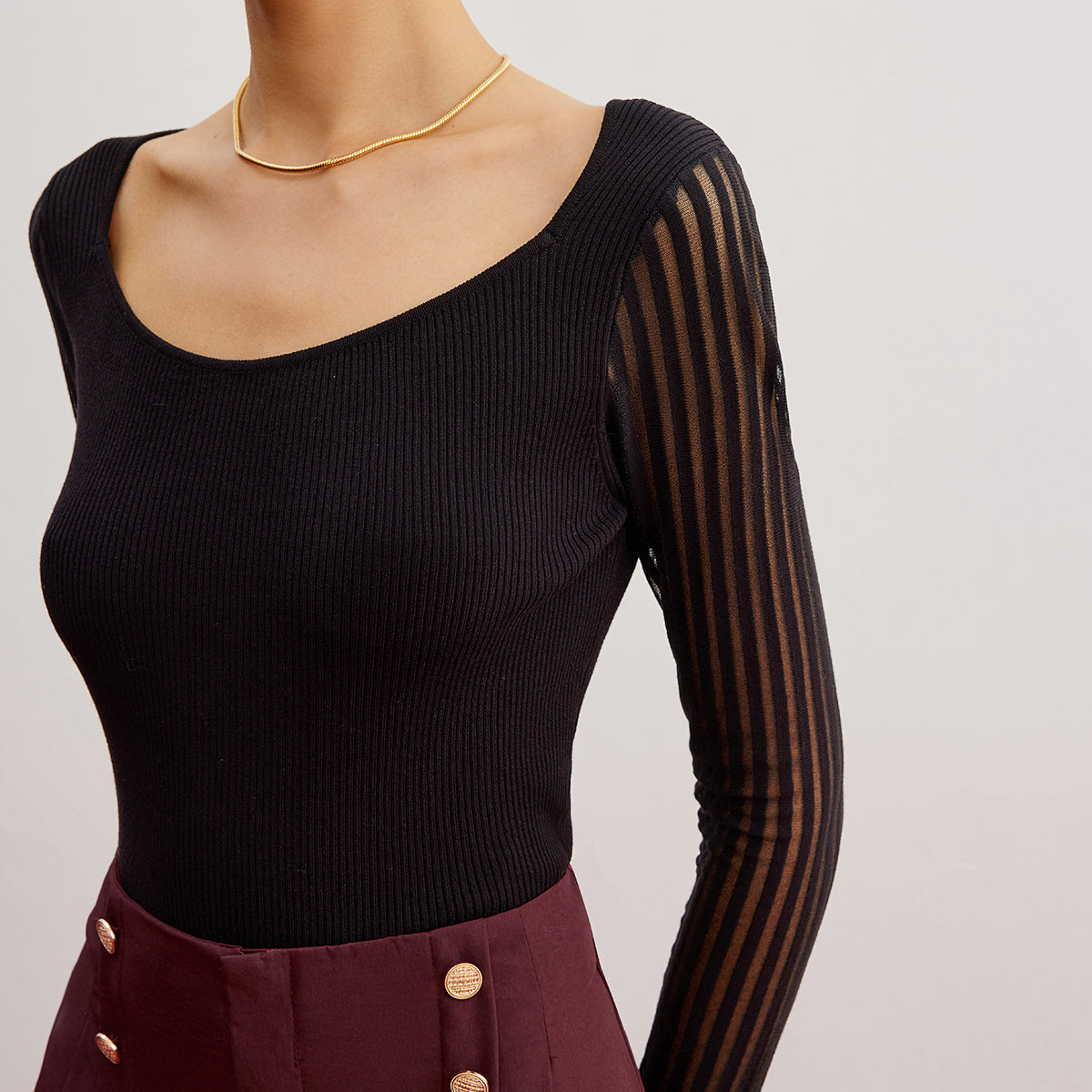 Ribanalı Transparan Kollu Kazak