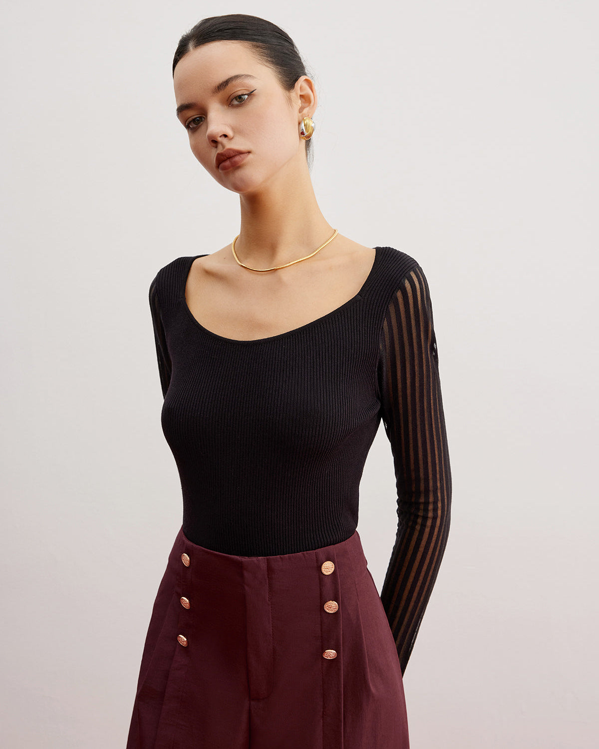 Ribanalı Transparan Kollu Kazak