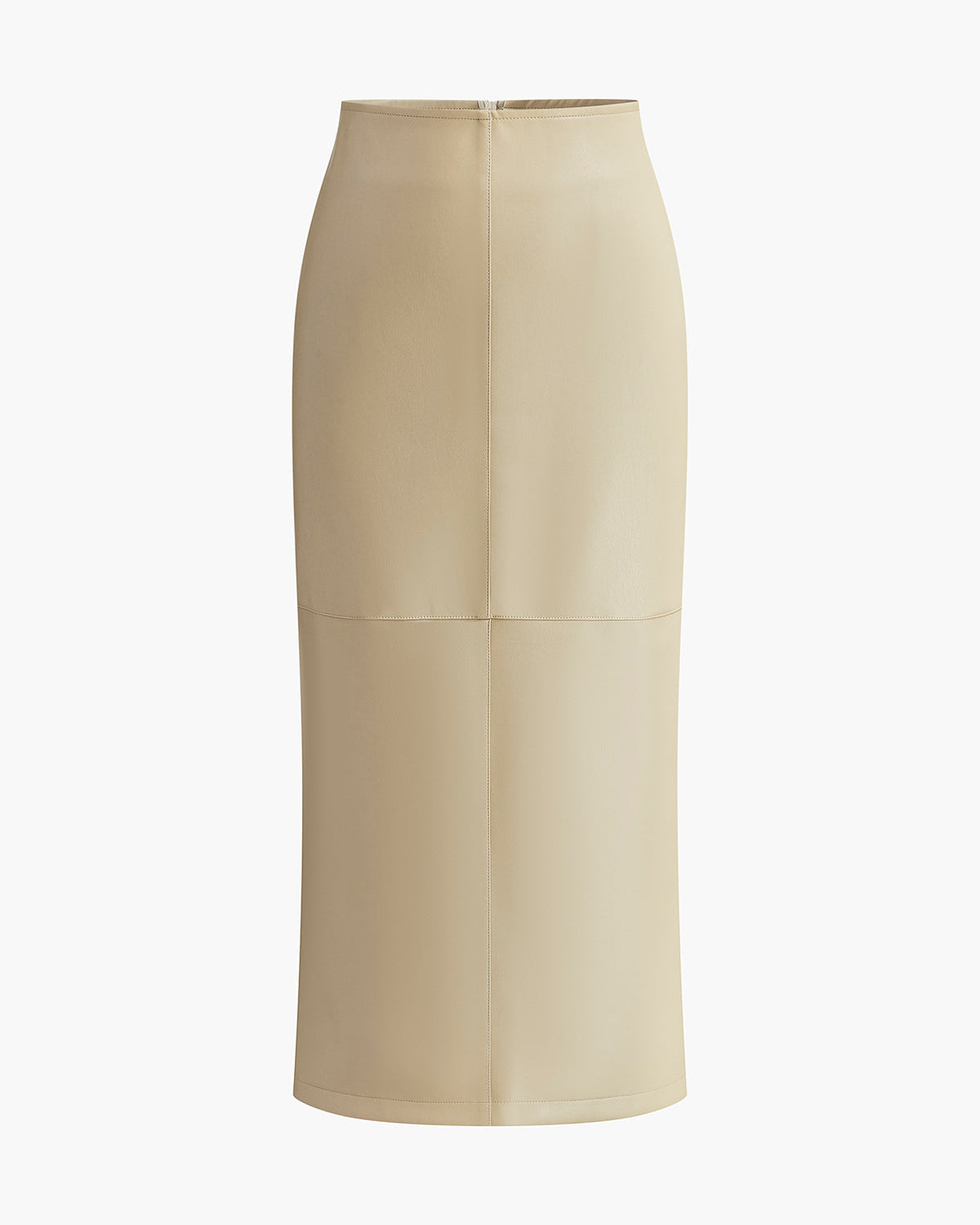 Suni Deri Biyeli Yırtmaçlı Midi Etek