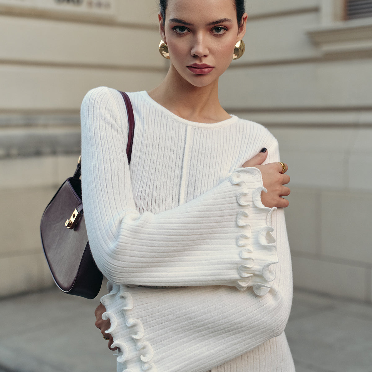 Marul Kenarlı Çan Kollu Kazak Elbise