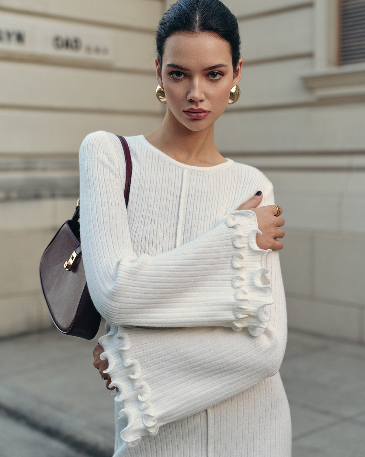 Marul Kenarlı Çan Kollu Kazak Elbise