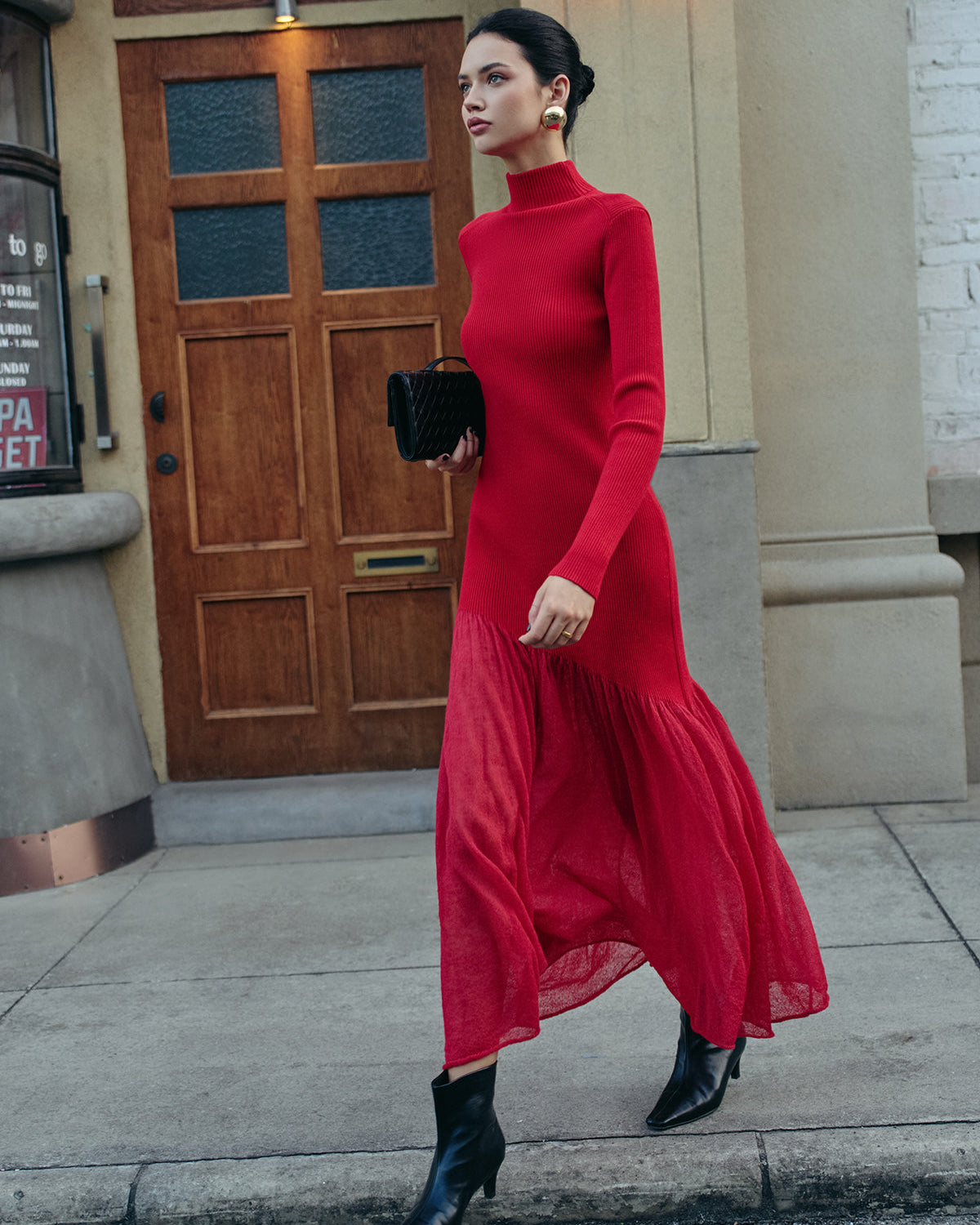 Yarım Balıkçı Yaka Pile Detaylı Triko Elbise