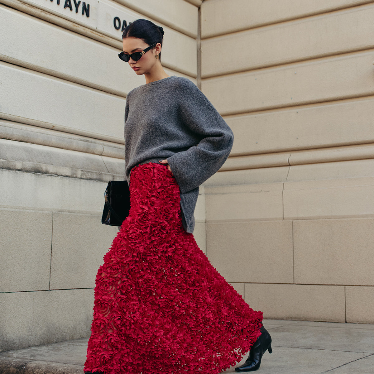 Yüksek Bel Gül Detaylı Etek