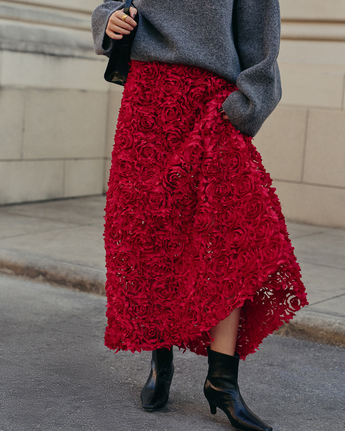 Yüksek Bel Gül Detaylı Etek