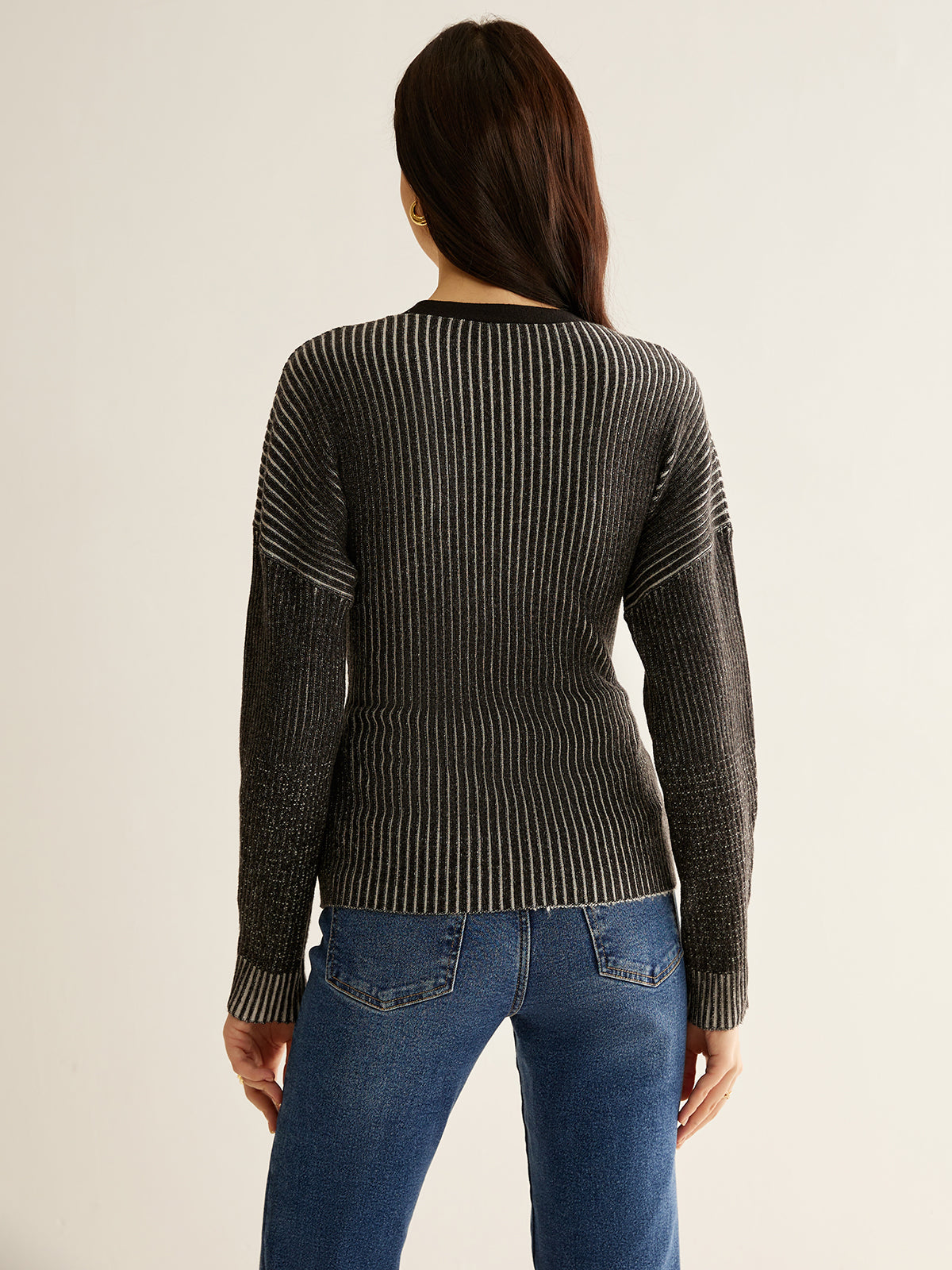 Ombre Düğmeli Dar Kesim Hırka