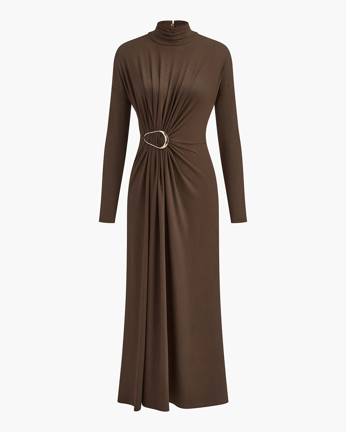 Turtleneck Düğümlü Pileli Uzun Elbise