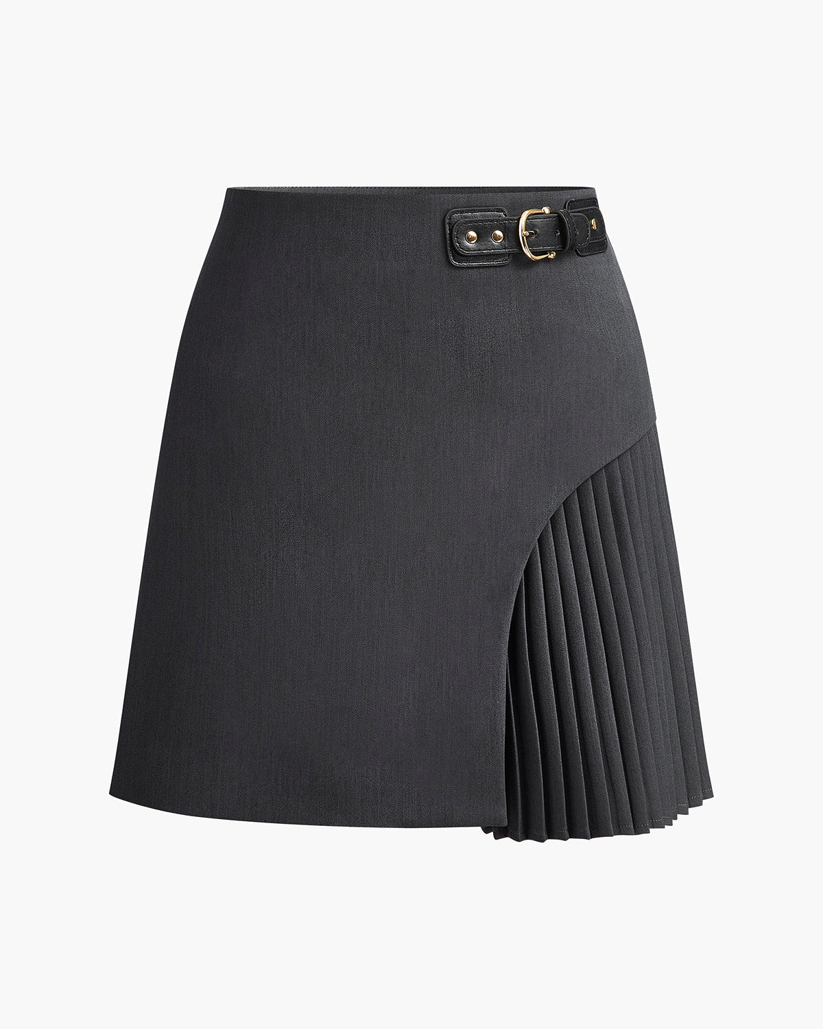 Yan Pile Detaylı Tokalı Kemerli Etek