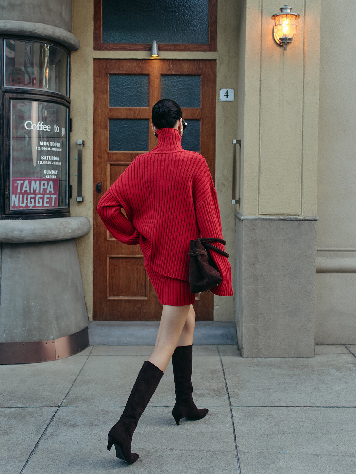 Düz Fitilli Yırtmaçlı Triko Etek Takımı