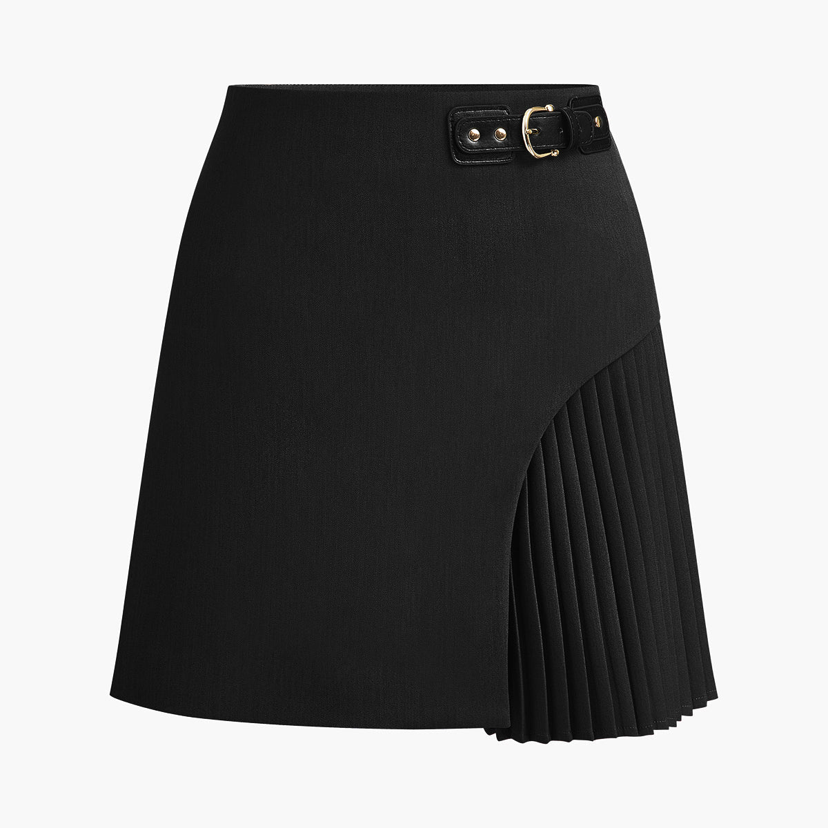 Yan Pile Detaylı Tokalı Kemerli Etek