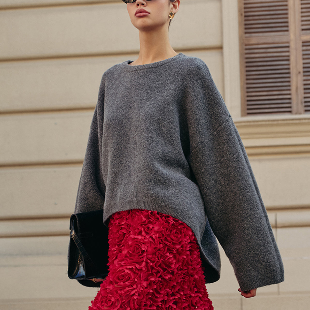 Yün Karışımlı Oversize Düz Triko Kazak