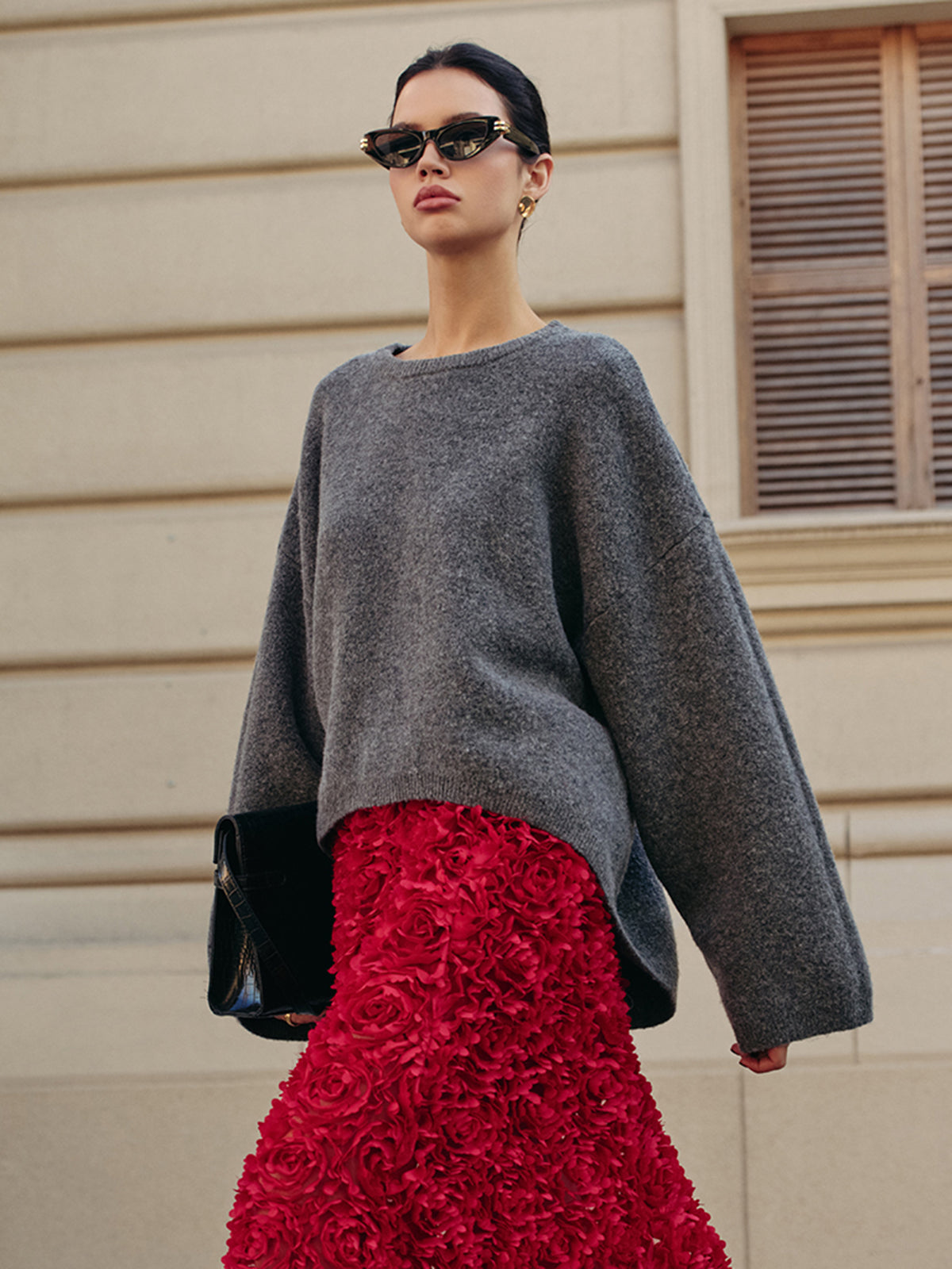 Yün Karışımlı Oversize Düz Triko Kazak