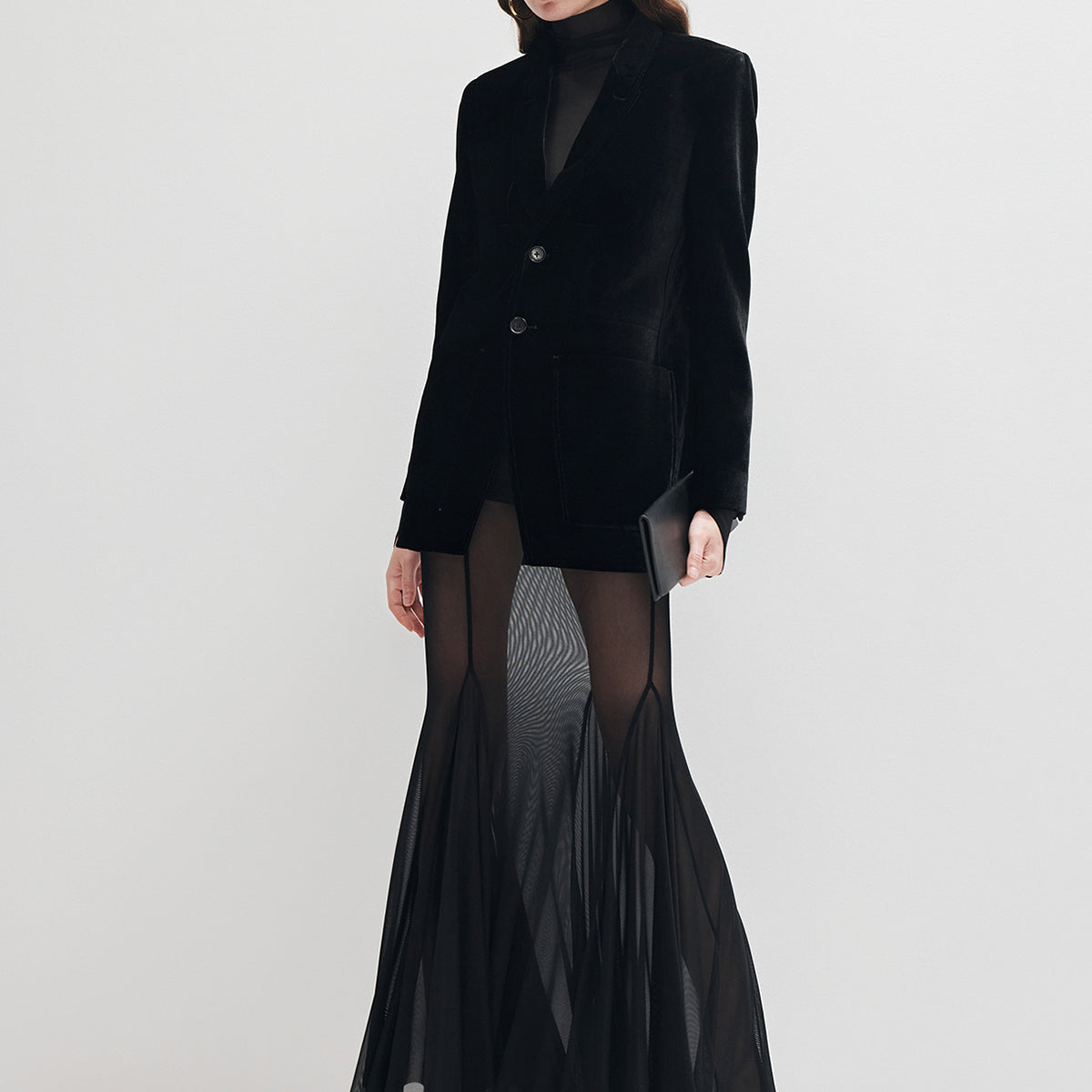 Fırfırlı Şeffaf Panelli Maxi Etek