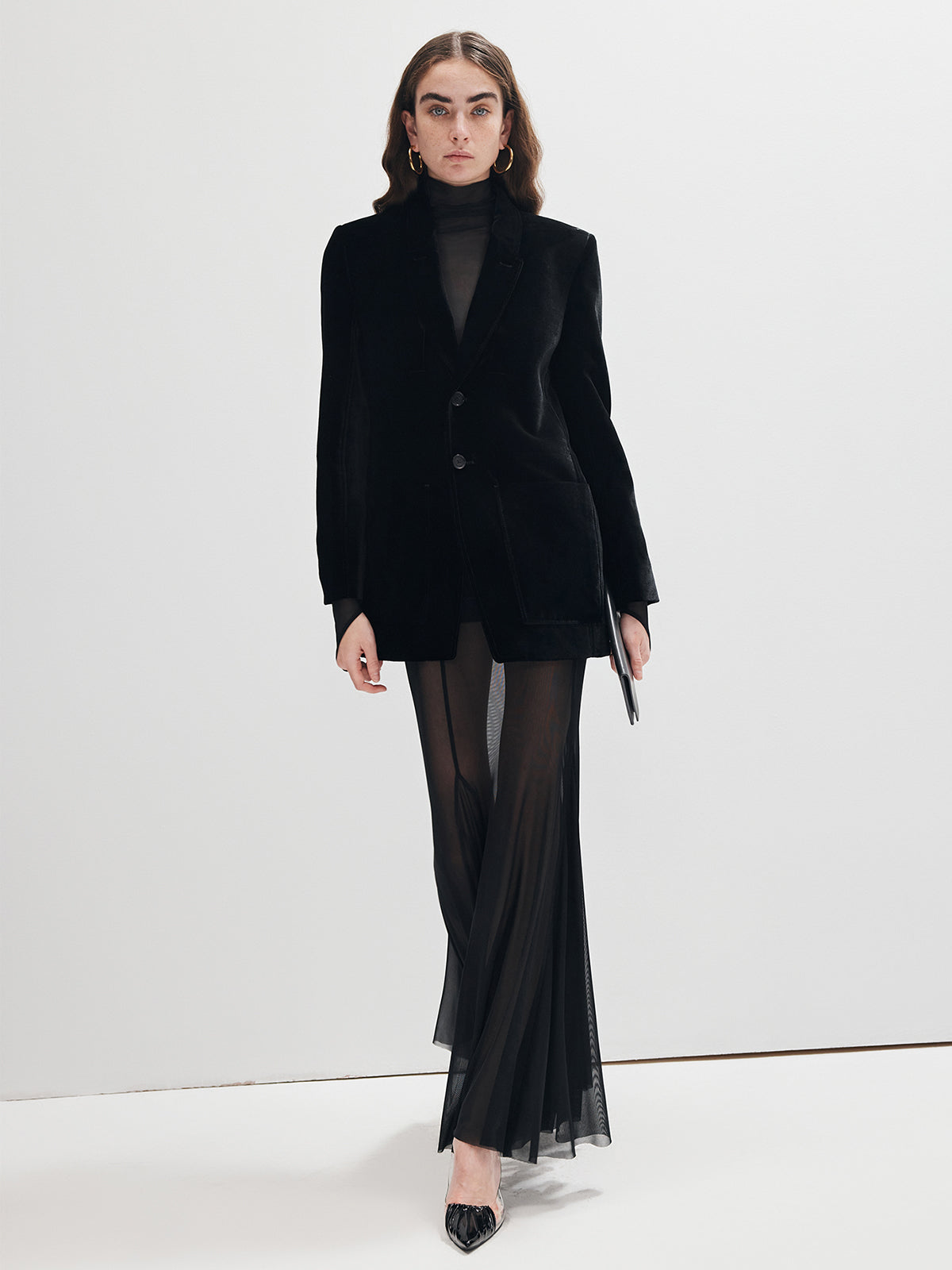 Yarım Balıkçı Yaka Şeffaf File İnce Bluz