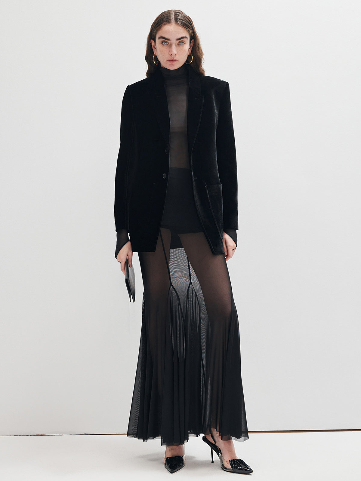 Yarım Balıkçı Yaka Şeffaf File İnce Bluz