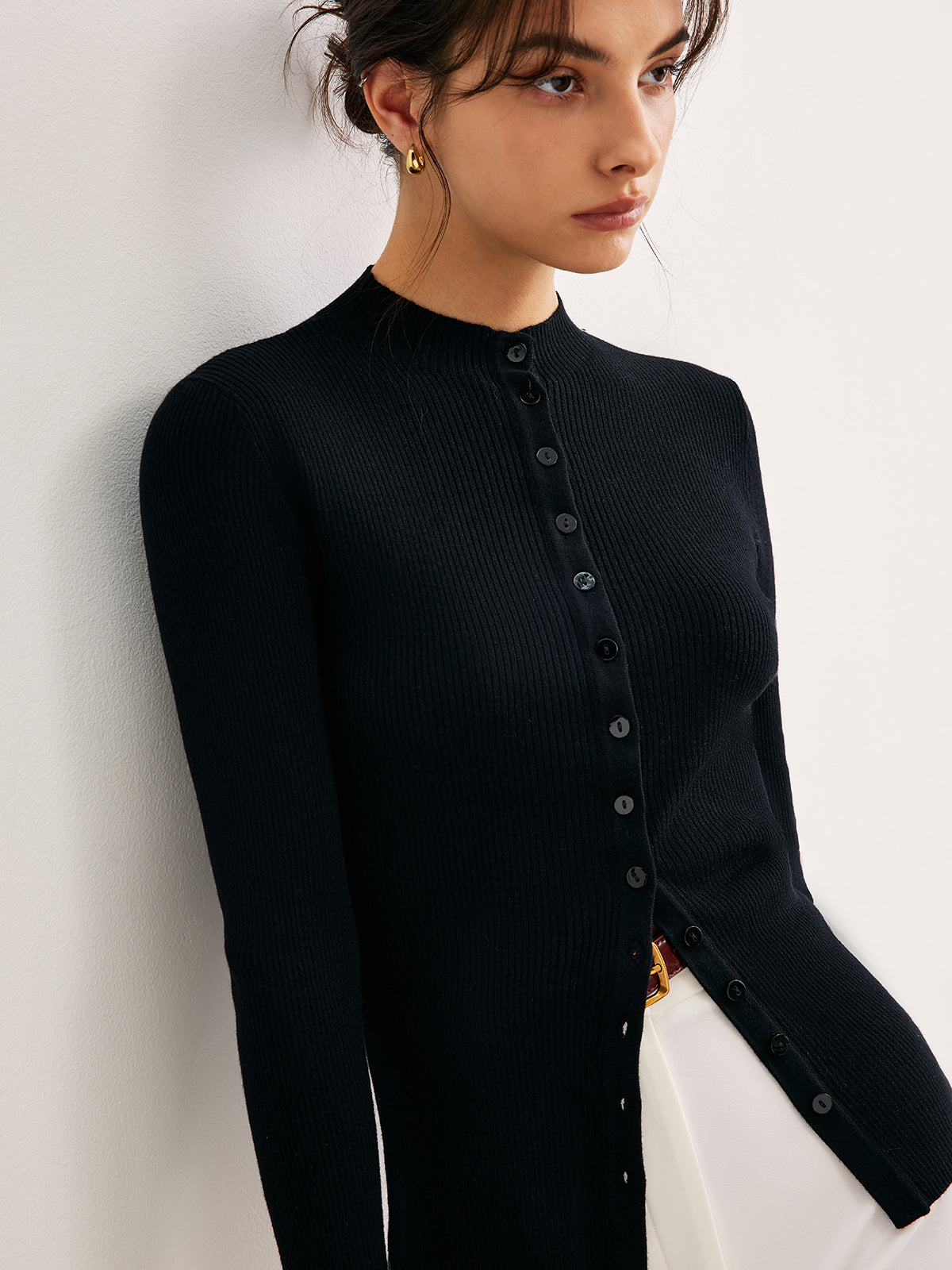 Düğmeli Dar Triko Kazak