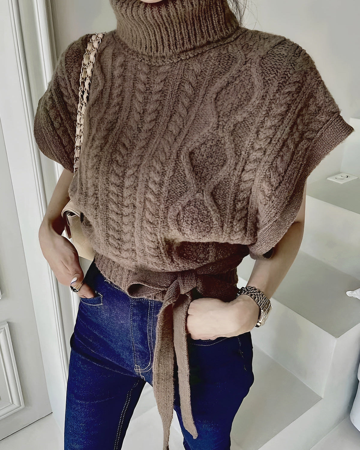 Turtleneck Düğümlü Kazak Yelek