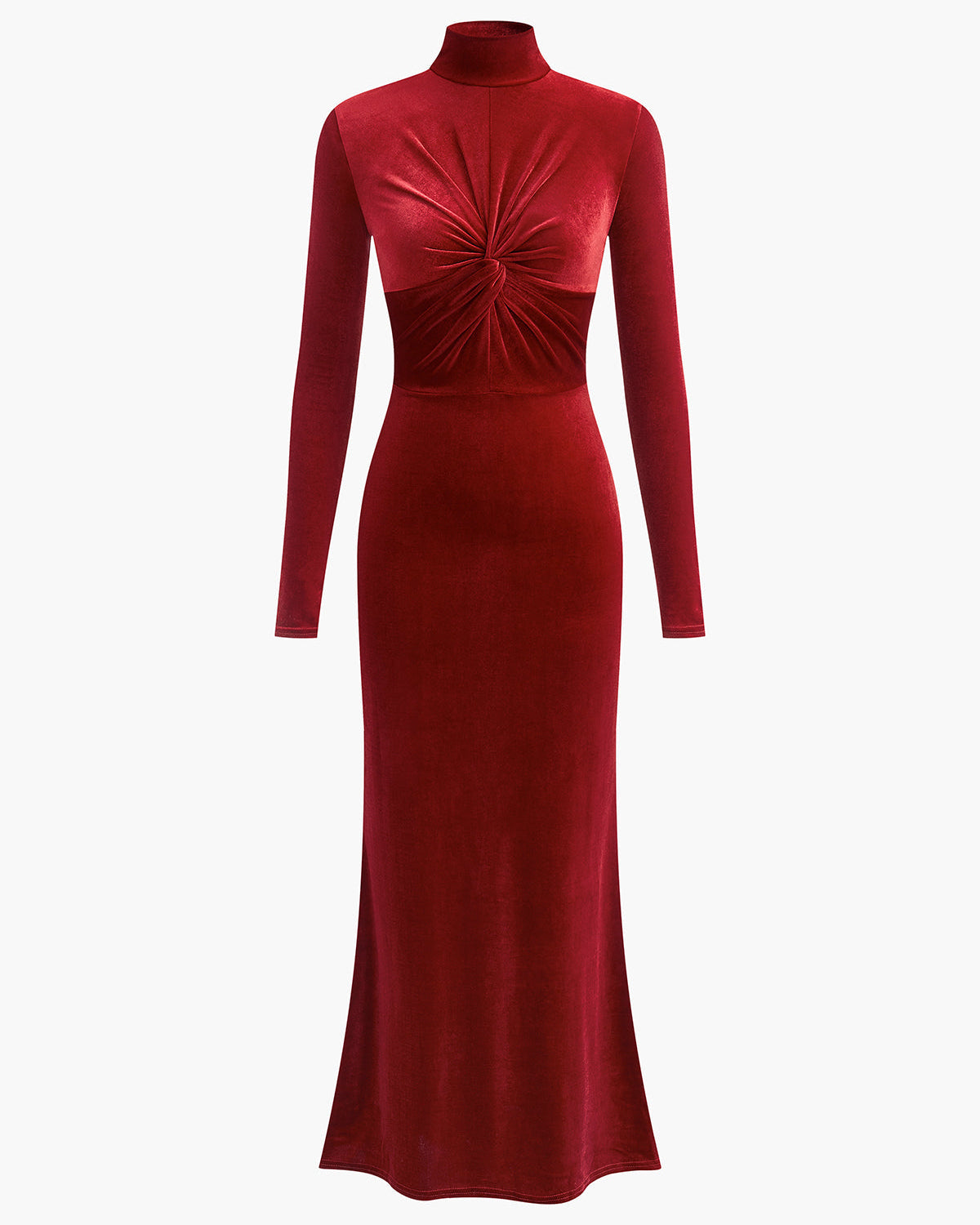 Yarım Boğazlı Düğümlü Kadife Elbise