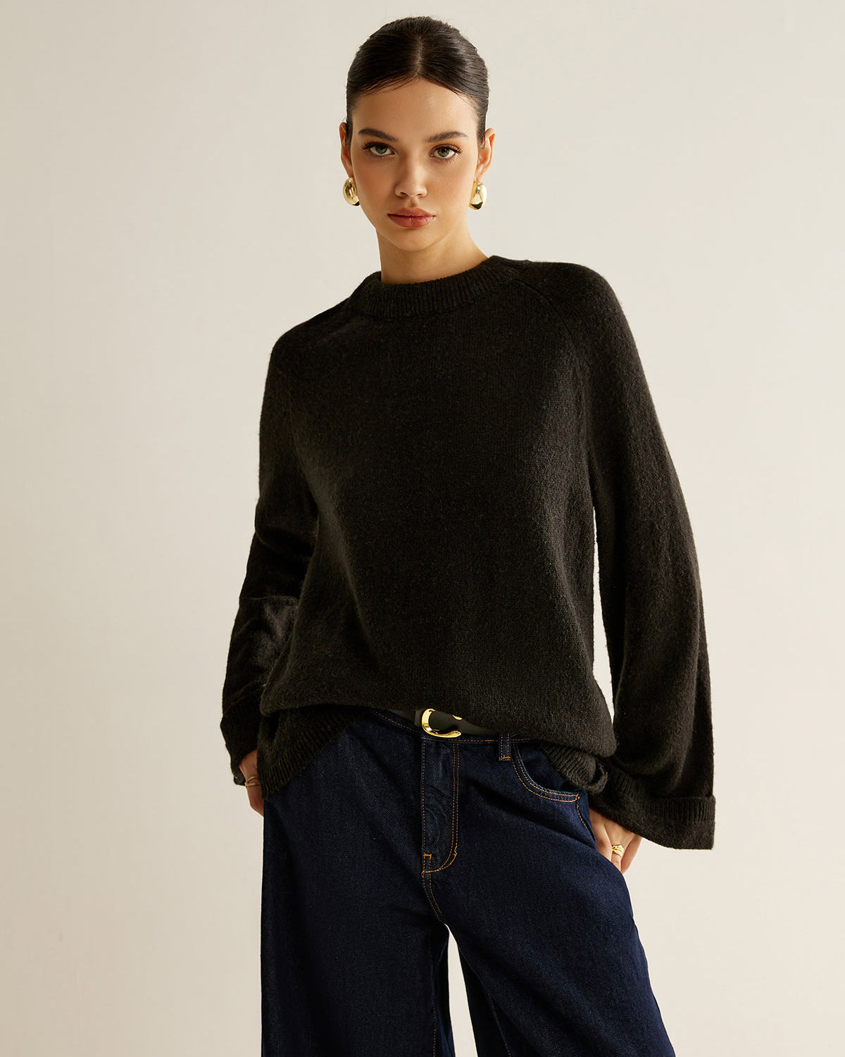 Oversize Sırtı Açık Bağcıklı Kazak