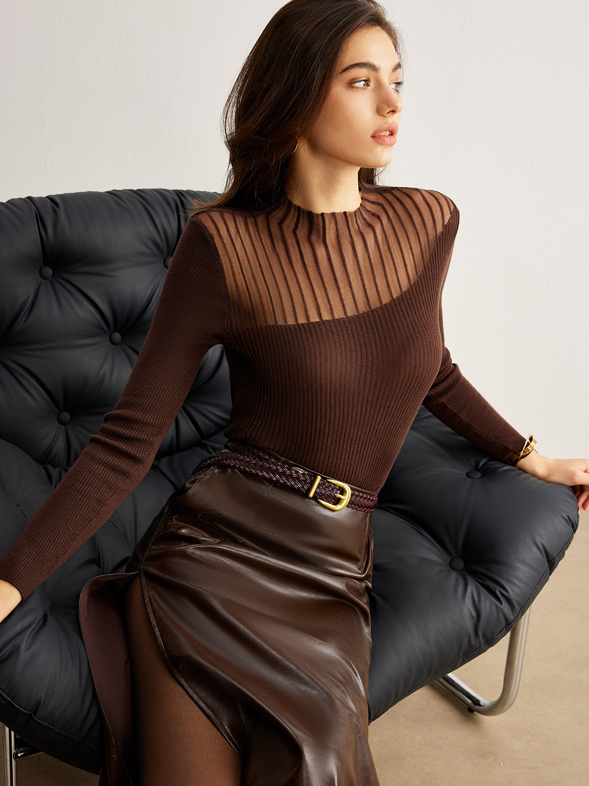 Retro Yün Karışımlı Panel Detaylı Dar Kazak