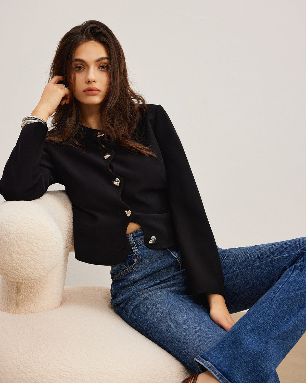 Kalp Düğmeli Normal Kesim Ceket