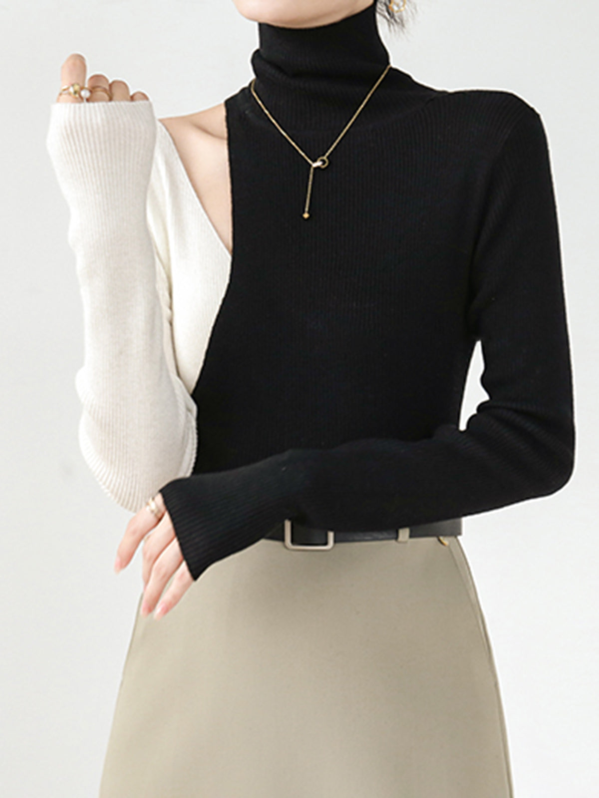 Renk Bloklu Triko Bluz