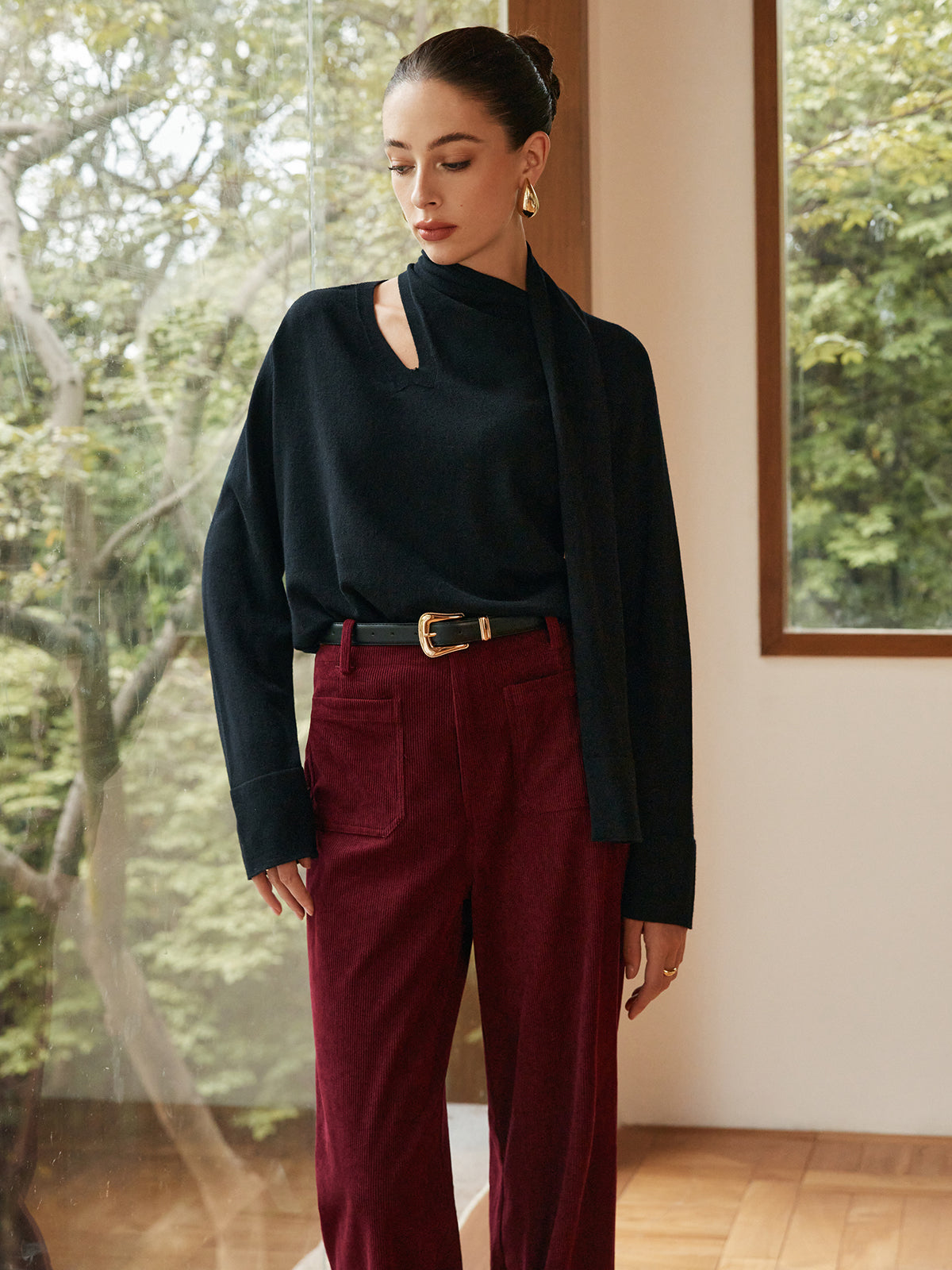 Minimalist Yün Karışımlı Atkılı Kazak