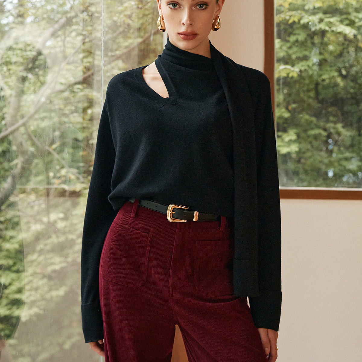 Minimalist Yün Karışımlı Atkılı Kazak