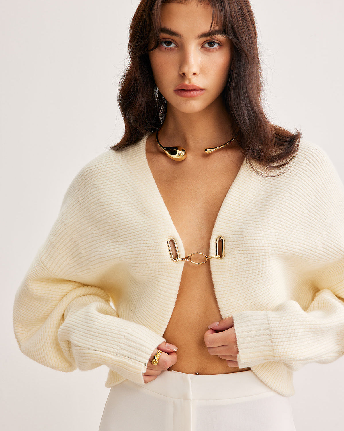 Kuzu Kolu Metal Detaylı Hırka