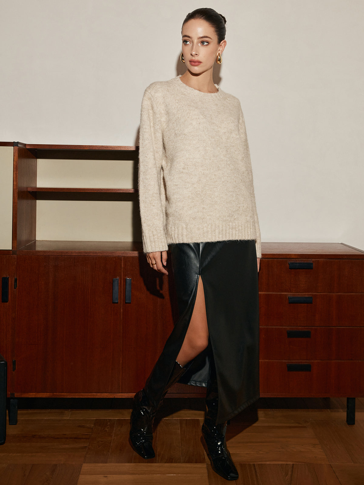 Ayarlanabilir Atkılı Yün Karışımlı Kazak