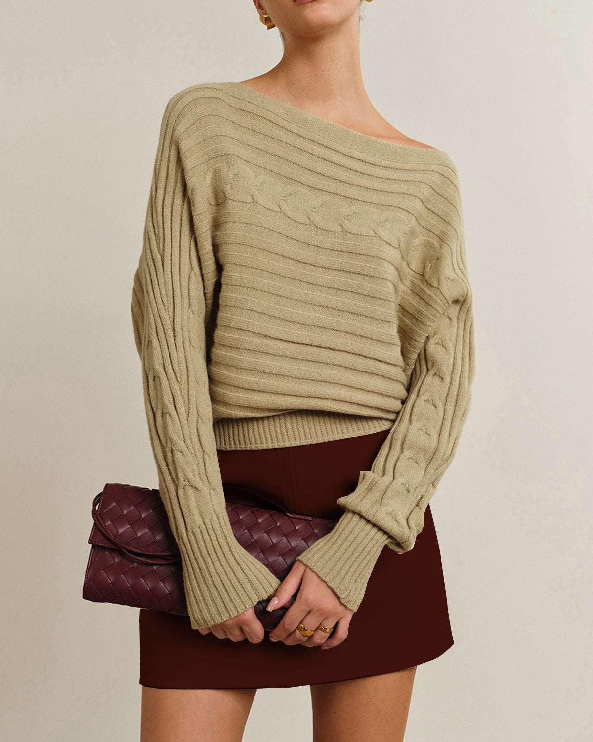 Düz Yaka Burgu Desenli Kazak