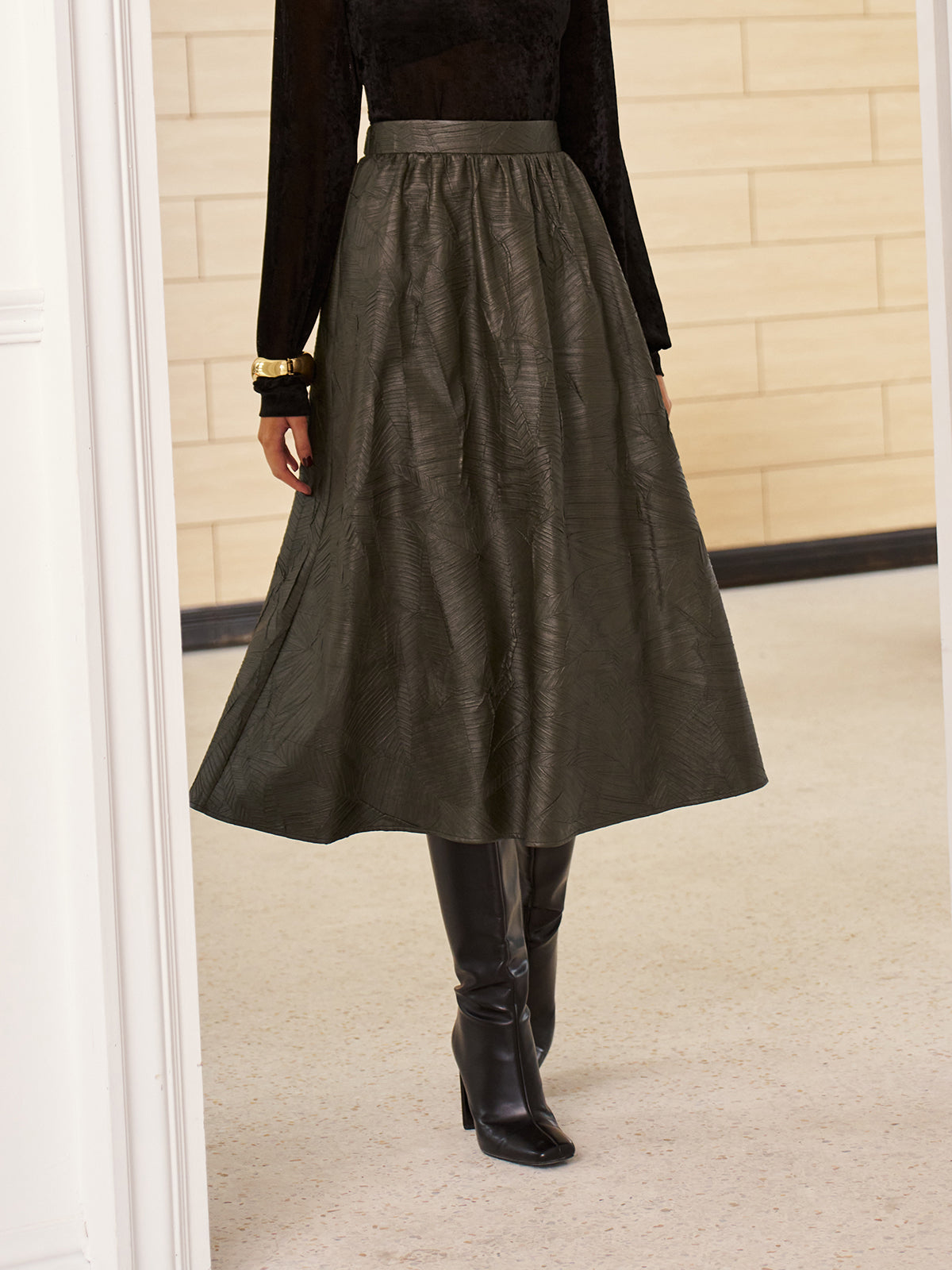 Retro Kemer Detaysız Suni Deri Etek